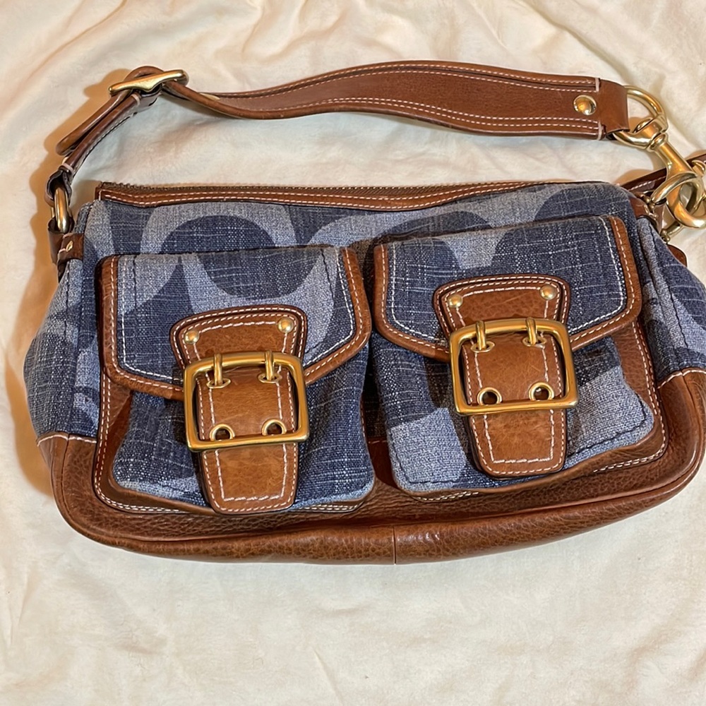 Coach legacy satchel 10823, denim and brown leather